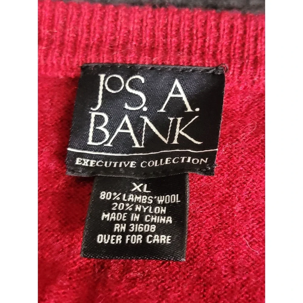 Jos A Bank Lambswool Blend Argyle Crewneck Sweater Mens‎ L Red LS Pullover Work